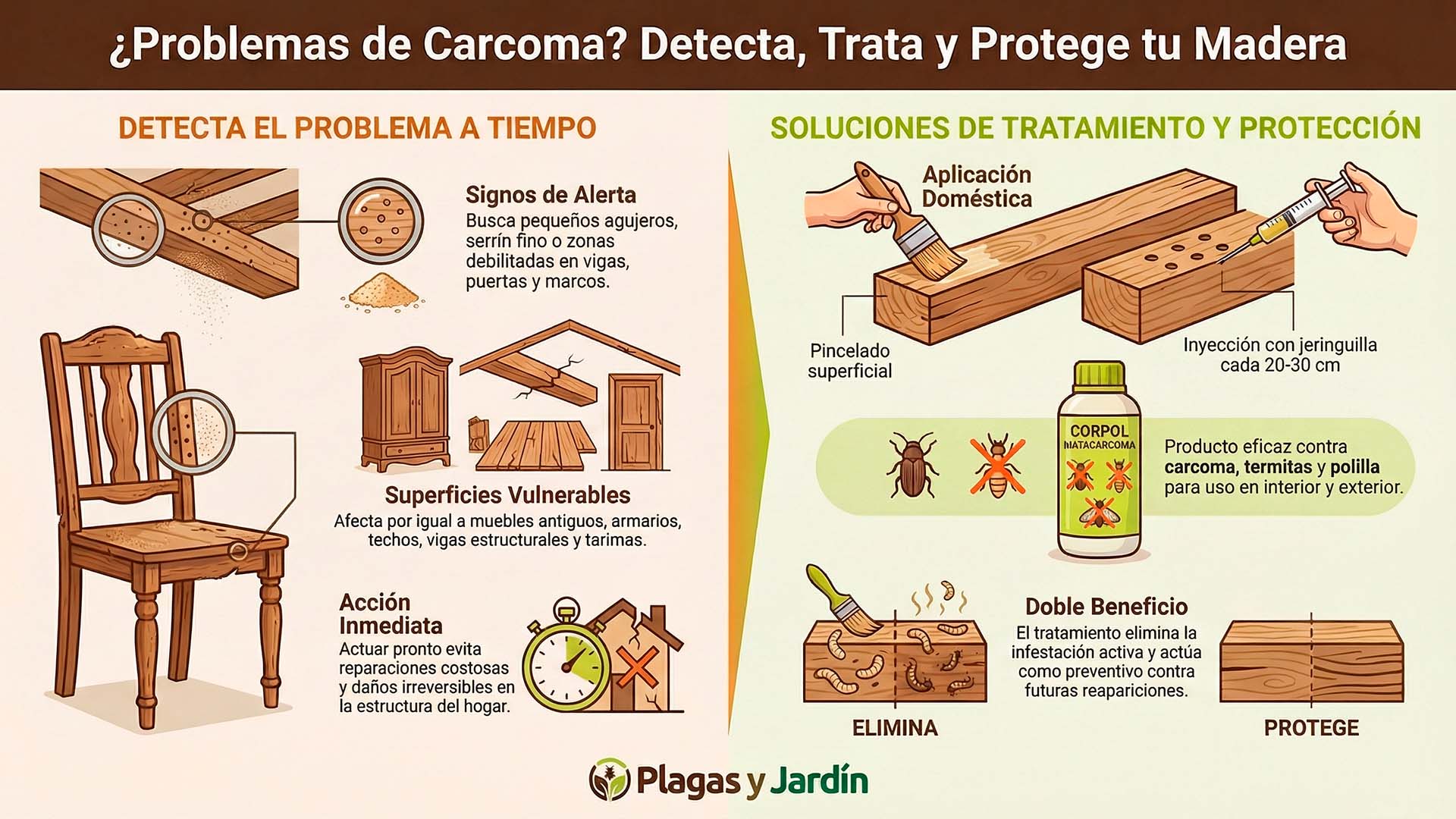 Infografía del tratamiento carcoma en madera